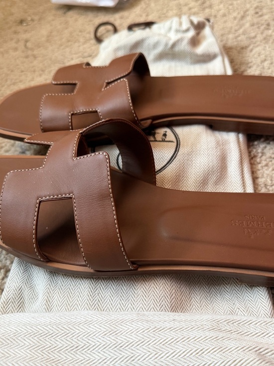 Hermes Brown Oran Slide Sandals in Cognac Leather - Picture 3 of 10